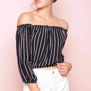Brandy Melville Navy Striped Rayon Off The Shoulder Maura Top Blouse size XS-M